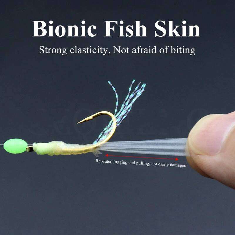 ZYZ Three-coloured Fishing Sabiki Fish Skin String Hooks 12# 14# 16# 18# 1Set 6Hooks With Luminous Bead Barbed Hook Z260228