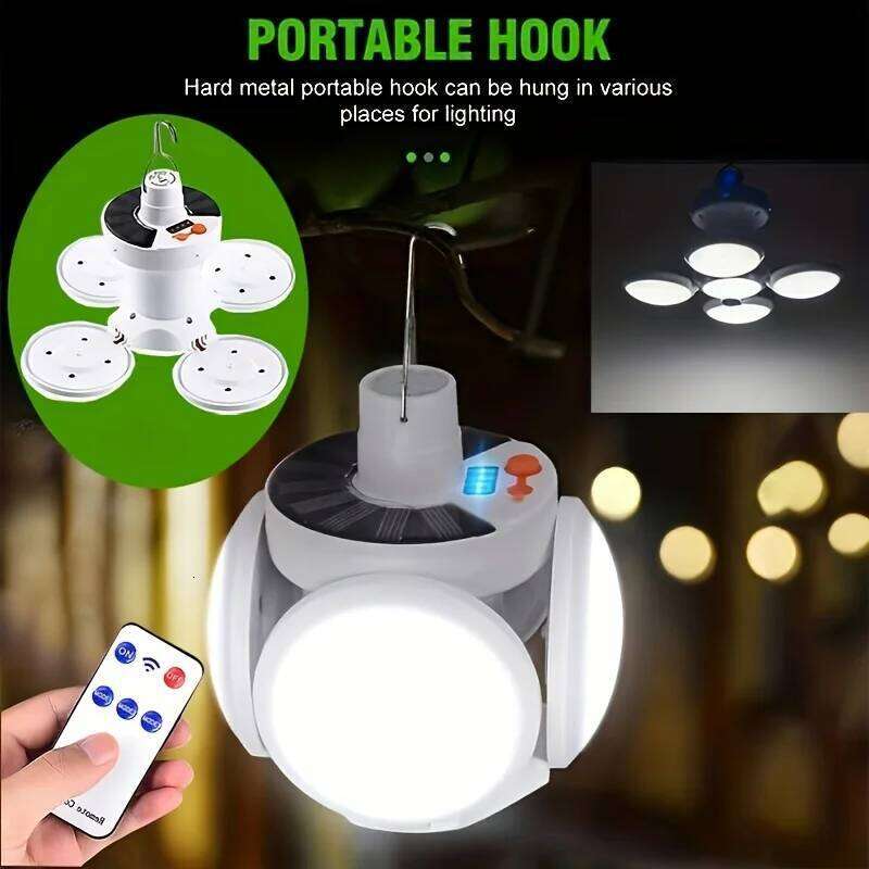 Portable Solar Camping Light with Hook Remote Control Folding Football Bulb Rechargeable Desk Lamp for Tent Emergency Chandelier S260302