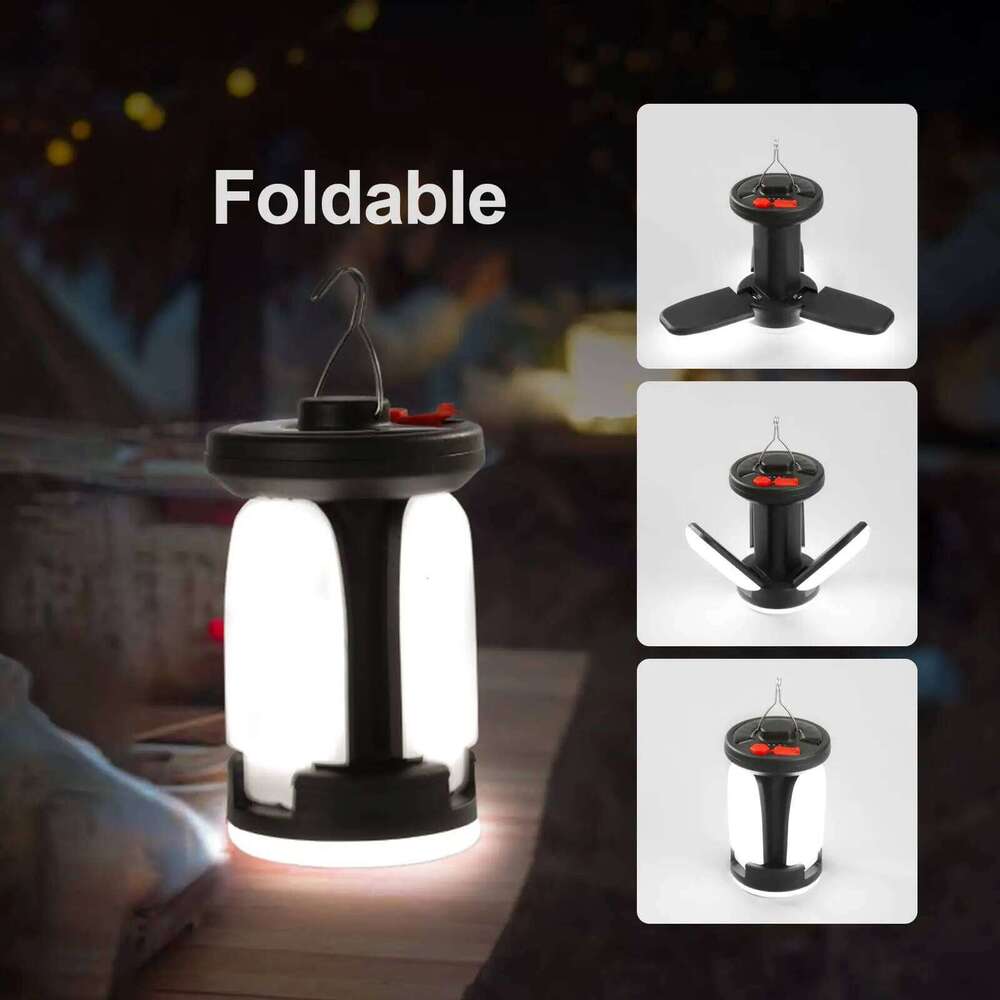 Solar LED Lantern Rechargeable Emergency Flashlight Portable Power Bank Foldable 6 Modes Tent Light for Outdoor Camping Fishing S260302