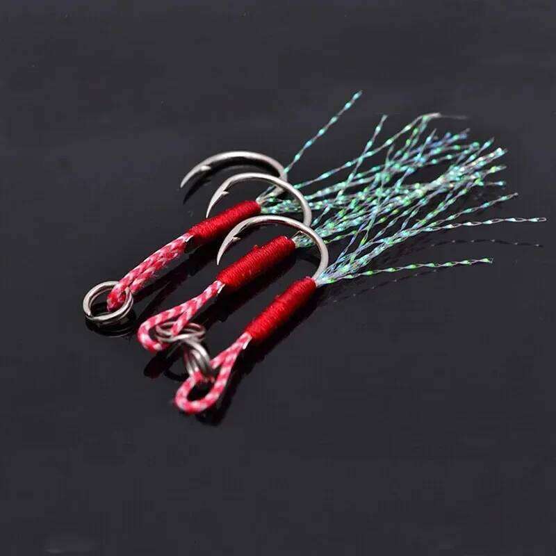 10/20/30Pcs Hook Jig Double PairHooks Barbed Thread Feather Accessories High Carbon Steel Fishing Lure Slow Jigging Z260228