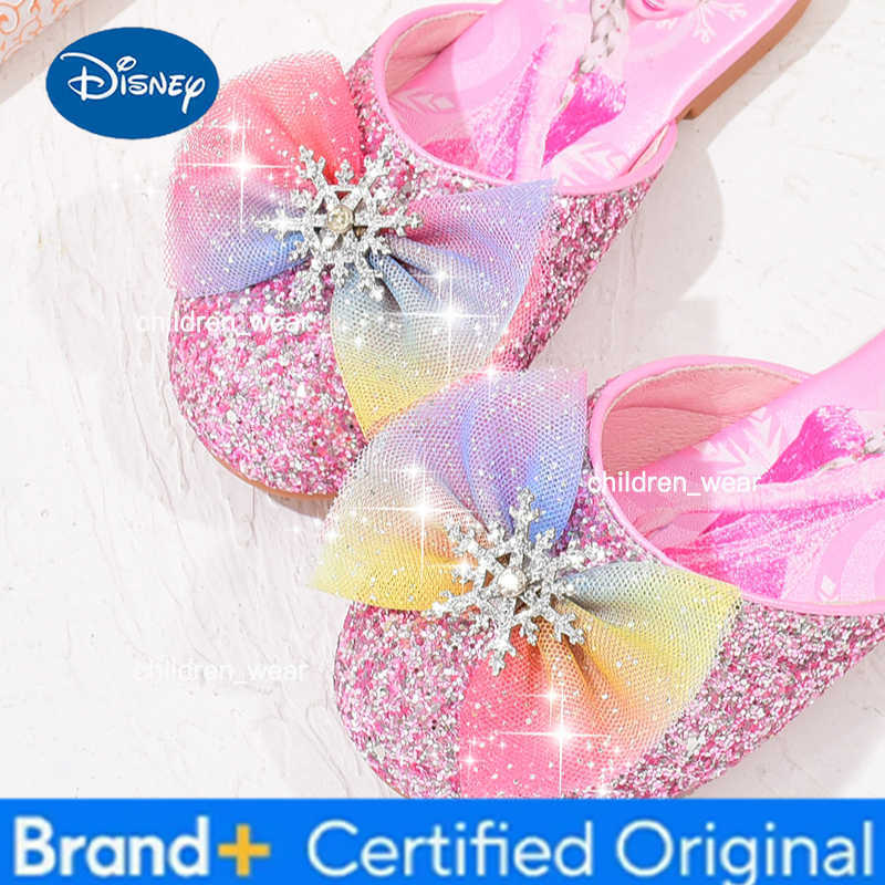 Disney Girls Sandals Slippers Frozen Princess Elsa Sequin Bow Rhinestone Shoes Childrens Summer Slippers Pink Blue Shoes H260303