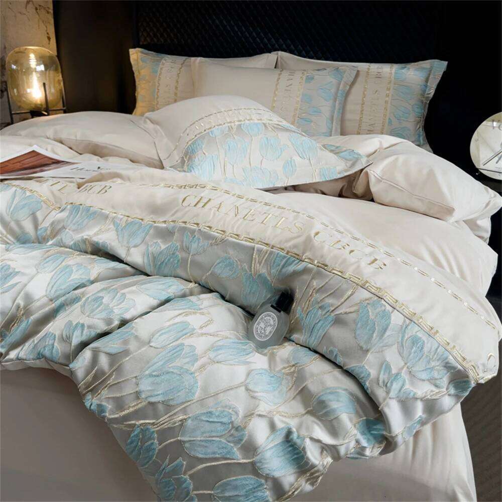 High Precision Embroidery Four Piece Satin Jacquard Bedding Set Comforter Bed Linen Duvet Sets Queen King Quilt Cover W260302