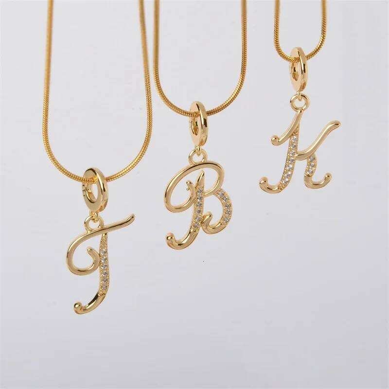 Gold Color Letter Pendant Necklace for Women Zircon Crystal Snake Chain Choker Alphabet Irregular A-Z Accessories Jewelry Gifts Y260302