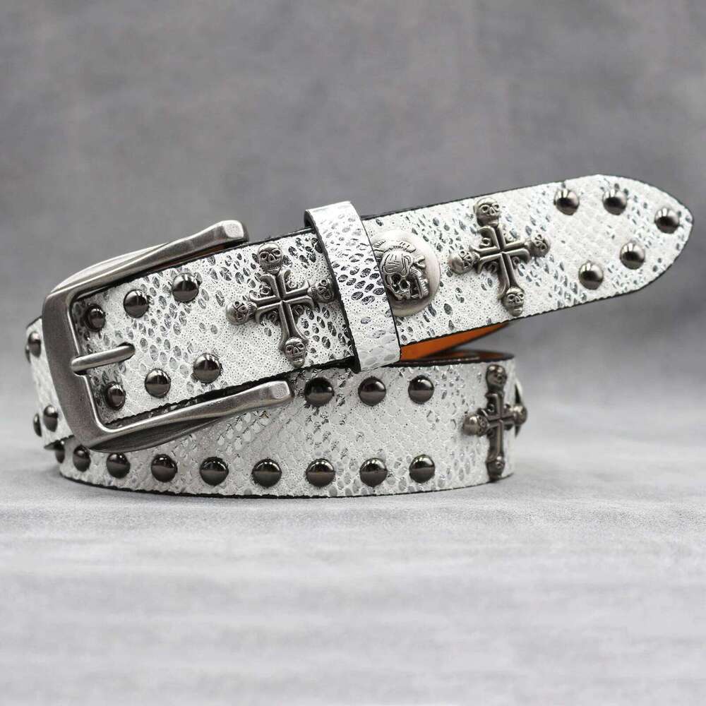 Y2K Punk Men Leather Male Cowboy Rock Rivet Black Strap Ceinture Homme Riem Jeans Studded Western Belt S260228