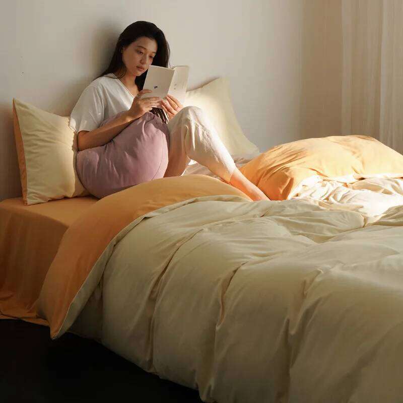 Customizable kneaded fleece solid color double-spell four-piece set antibacterial thickened skin-friendly bed sheet quilt cover W260302