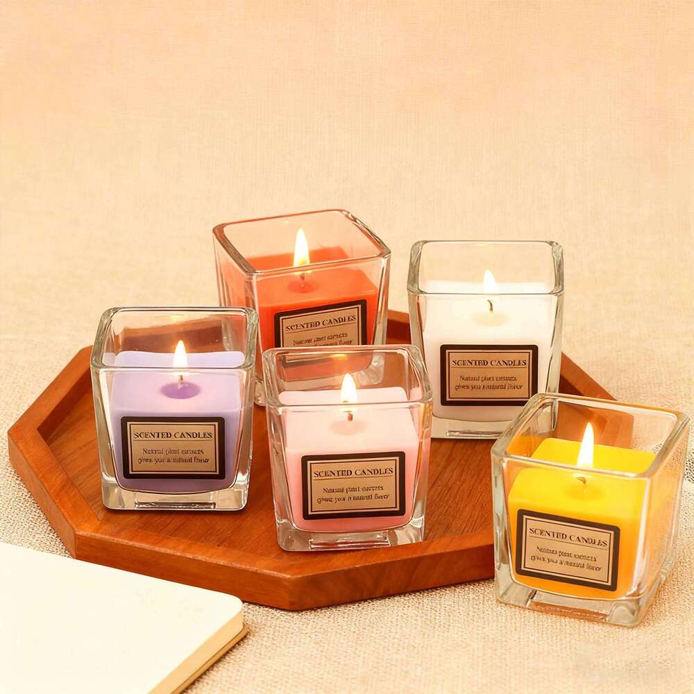 Modern Square Scented Candle, Minimalist Home Decor Aromatherapy, Relaxing Scent Bedroom Office, Elegant Gift for Women Her W260303