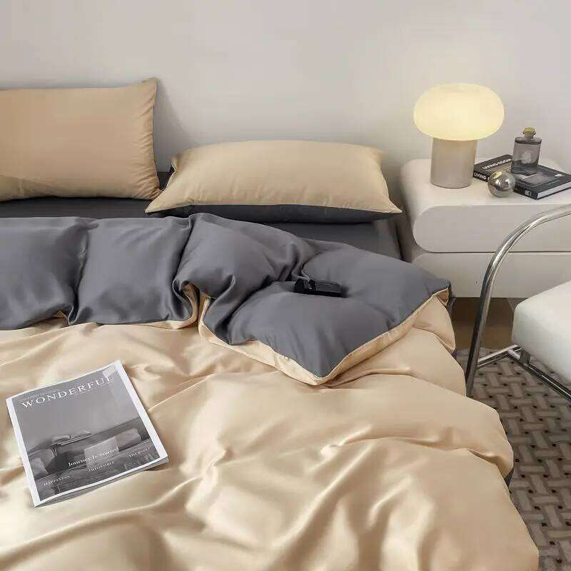 Bedding Luxury Ice Four Piece Set, Washed Silk Bed Sheet and Quilt Cover Set Summer Cool Feeling Soft Smooth W260302