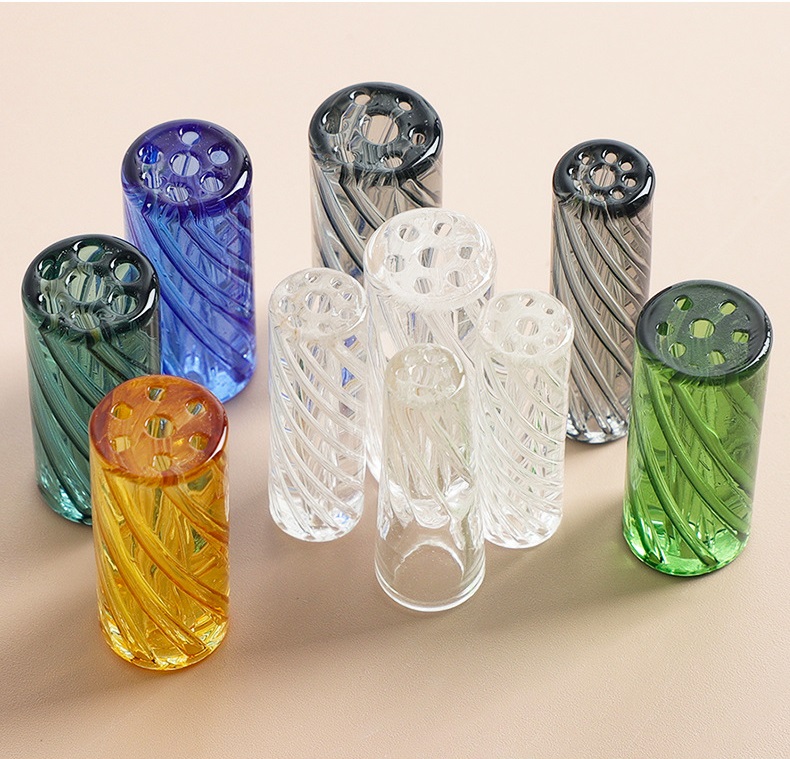 Glass Cigarette Filter Tips Round Mouth Diameter 8mm 9mm 10mm 11mm 12mm H 30mm With 7 Holes for Dry Herb Tobacco Rolling Drip