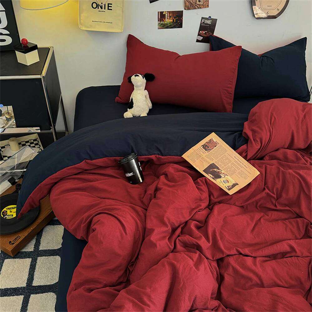 Solid Color Bedding Kids Adults Twin Full Queen Size Flat Sheet Soft Duvet Set Quilt Cover Pillowcases Bed Linen W260302