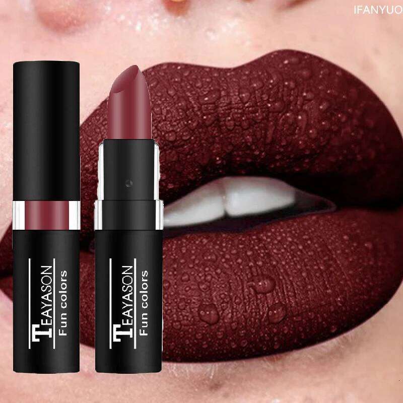 12Colors Matte Lipstick Black Green Sexy Red Velvet Gloss Long Lasting Non-stick Women Lip Tint Make Up Facial Body Cosmetic H260302
