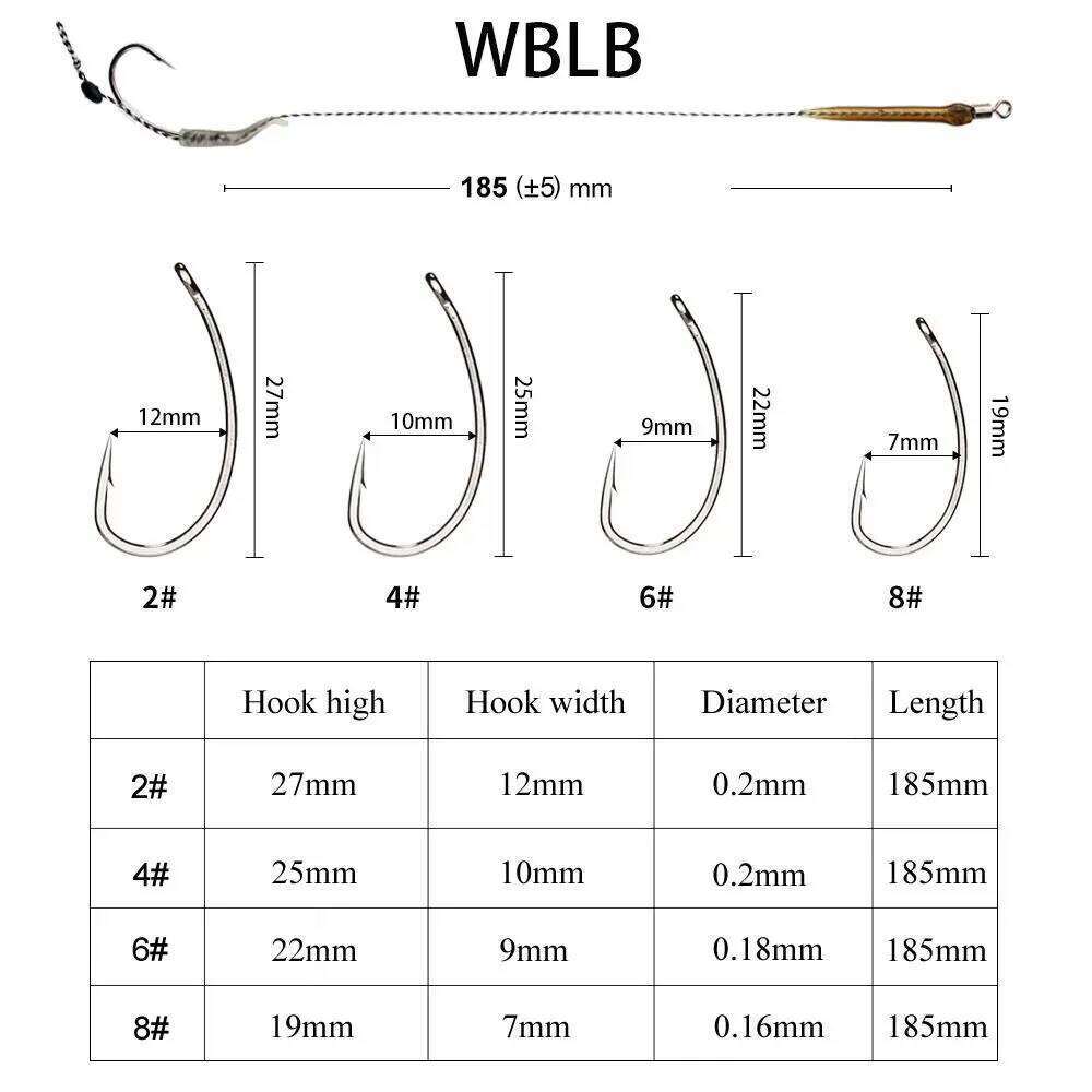 6-8PCS/Set 18.5cm Hook 30-60LB 2/4/6/8# Leader Barbed Europe Feeder Group Hooks Carp Fishing Tackle Z260228