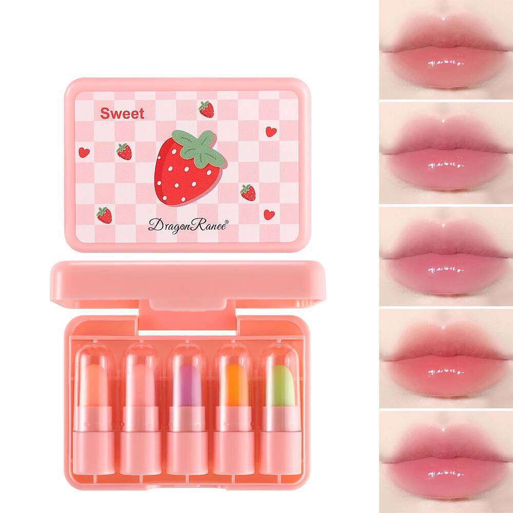 Cute 5pcs Temperature Color Changing Gift Cosmetics Mini Lipstick Set fruit flavor Lipgloss Makeup for Women Girl H260302