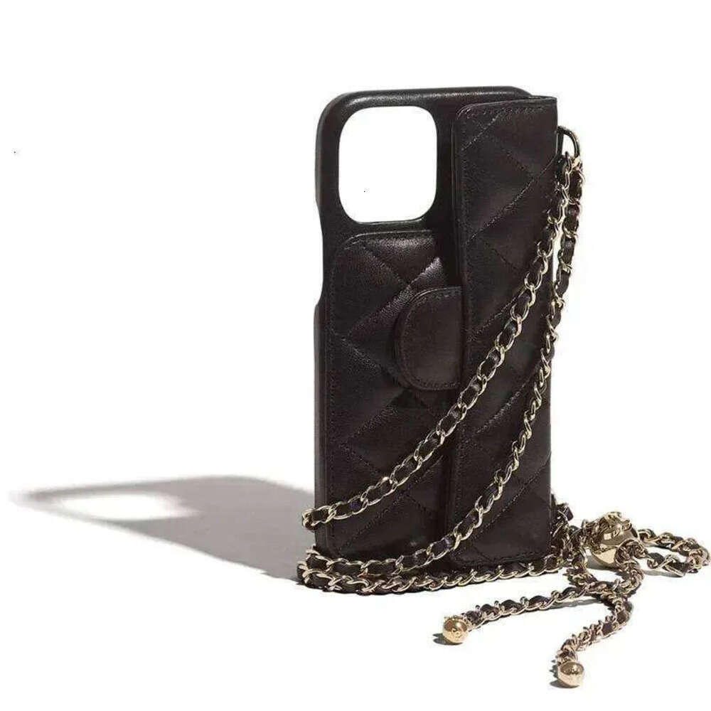 Phone Case Luxury Pink Quilted Leather Crossbody Chain Strap Wallet Card Holder For Iphone 13 14 15 Series