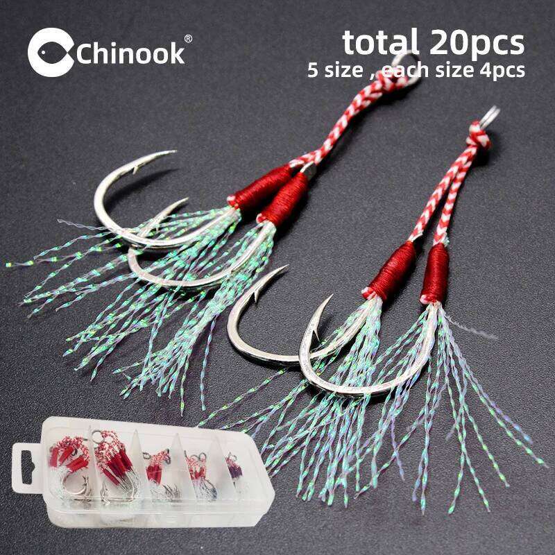 Chinook 10/20pcs Slow Jigging Twin/single braided Cast Jig Assist Hook High Carbon Steel Thread Feather Sea Pesca Z260228
