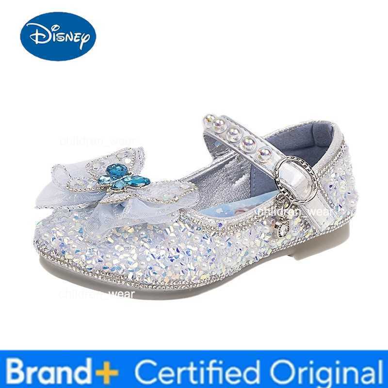 Disney Girls Sandals Cartoon Frozen Elsa Children Crystal Princess Shoes Spring Kids Bowknot Party Beach Soft Flat Glass Slippers H260303