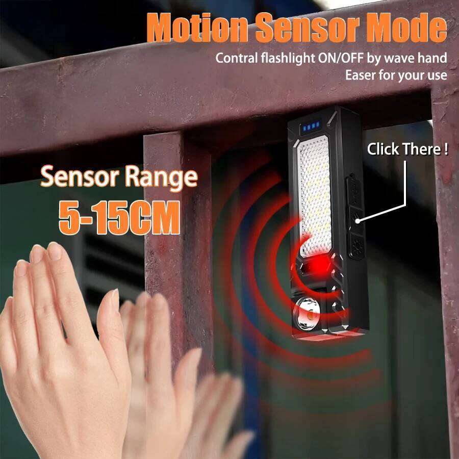 Portable Flashlight Super Bright MINI USB Rechargeable LED Tail MagnetTorch with COB Emergency Light for Camping Hiking S260302