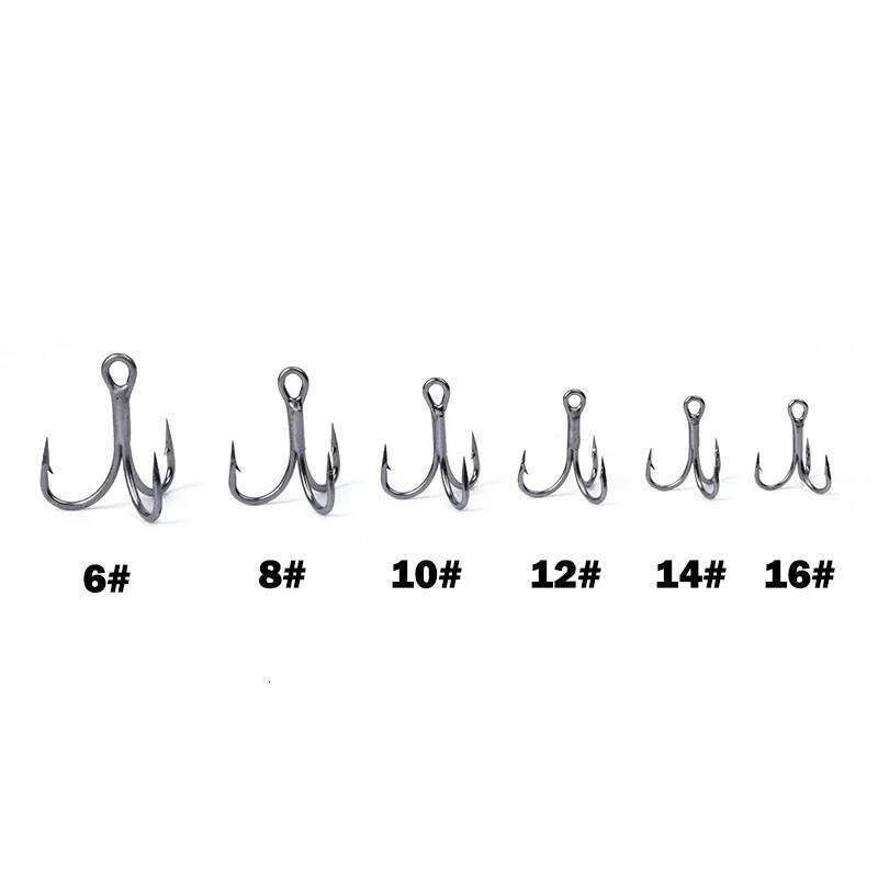 New 10pcs 6066 3X Strong Super Sharp Round Hook Antirust High Carbon Steel 6-16# Sea Treble Hooks Fishing Tackle Z260228