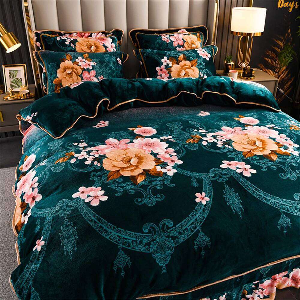 Winter Warm Coral Bedding Sets Home Double-Sided Thickened Flannel Four-Piece Set Quilt Cover Sheet Milk Velvet Bed Skirt W260302 W260302