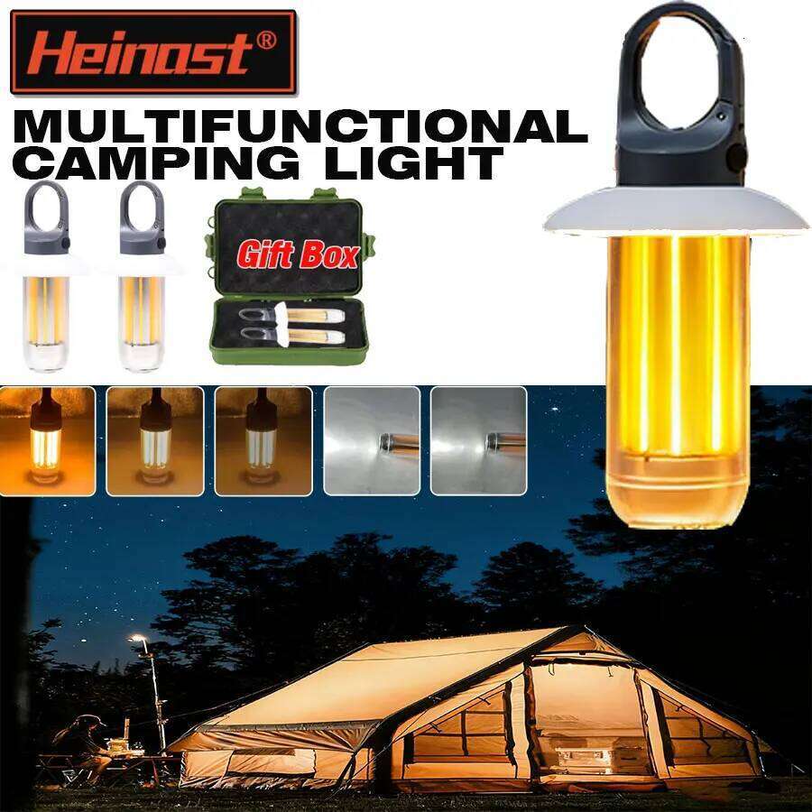 Heinast Camping Lightweight Handheld Torch 5 Lighting Modes Rechargeable Tent Lamp for Patio Climbing 8 Light Filaments S260302