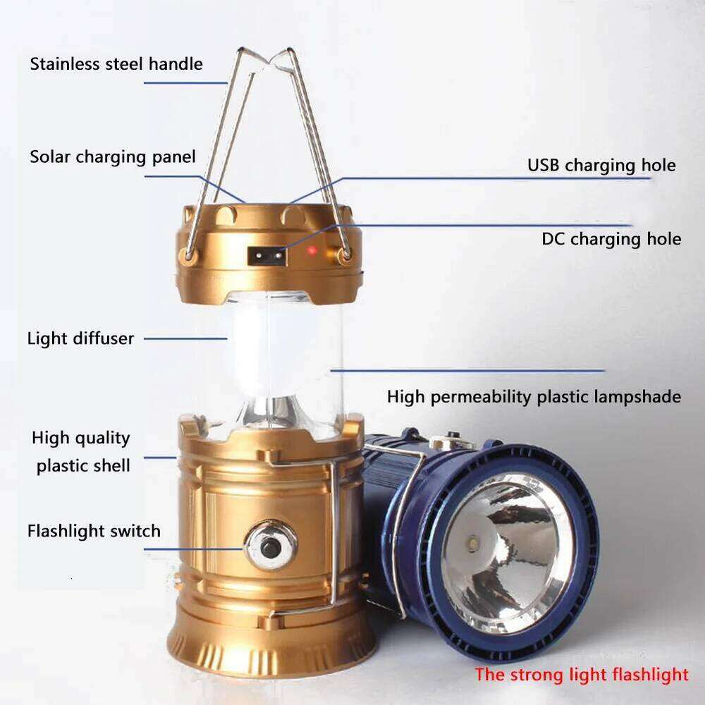 Collapsible LED Solar USB Rechargeable Lantern Flashlight Emergency Hanging Lights for Outdoor Camping S260302