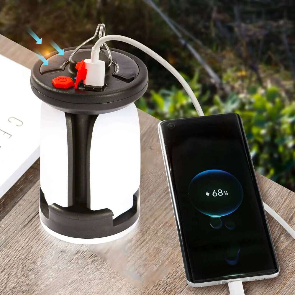 Solar LED Lantern Rechargeable Emergency Flashlight Portable Power Bank Foldable 6 Modes Tent Light for Outdoor Camping Fishing S260302