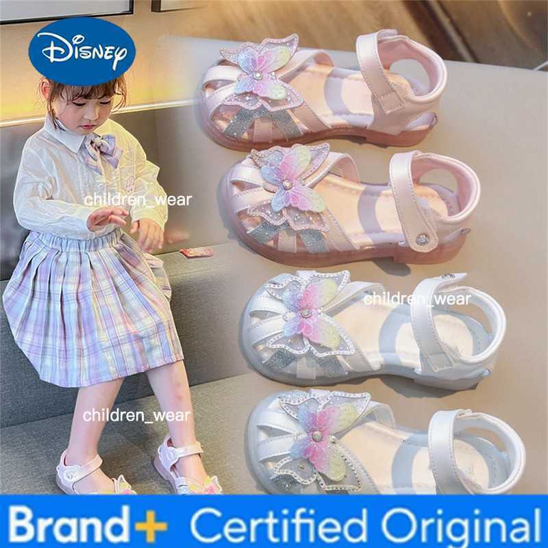 Disney Toddler Girls 3d Butterfly Print Sandals Summer Girl Outdoor Soft Rubber Sole Beach Water Shoes Kids Girl White Casual Sandals H260303