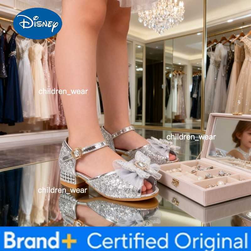 Disney Princess Butterfly Leather Shoes Frozen Elsa Kids Bowknot High Heel Children Girl Glitter Shoes Fashion Girls Party Shoe H260303