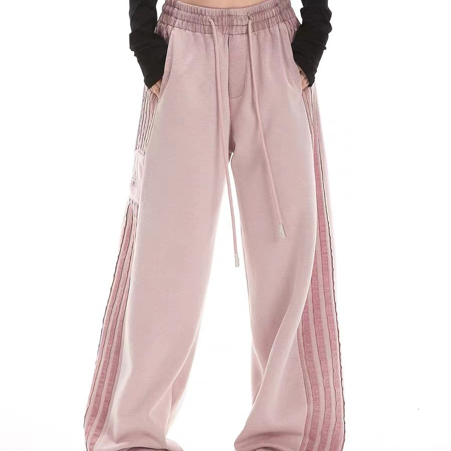 Americn Retro High Street Striped Swetpnts For Women Autumn New Loose Csul Stright Wide-leg Designer Pnts Pnts Swetpnts