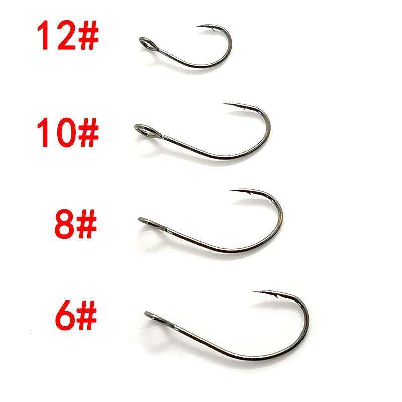 OUTKIT 10pcs Size 6#-12# for Fishing Lure Jig Spoon Single Fish Bait Inline Hook Big Eye Sharp High Carbon Steel Z260228