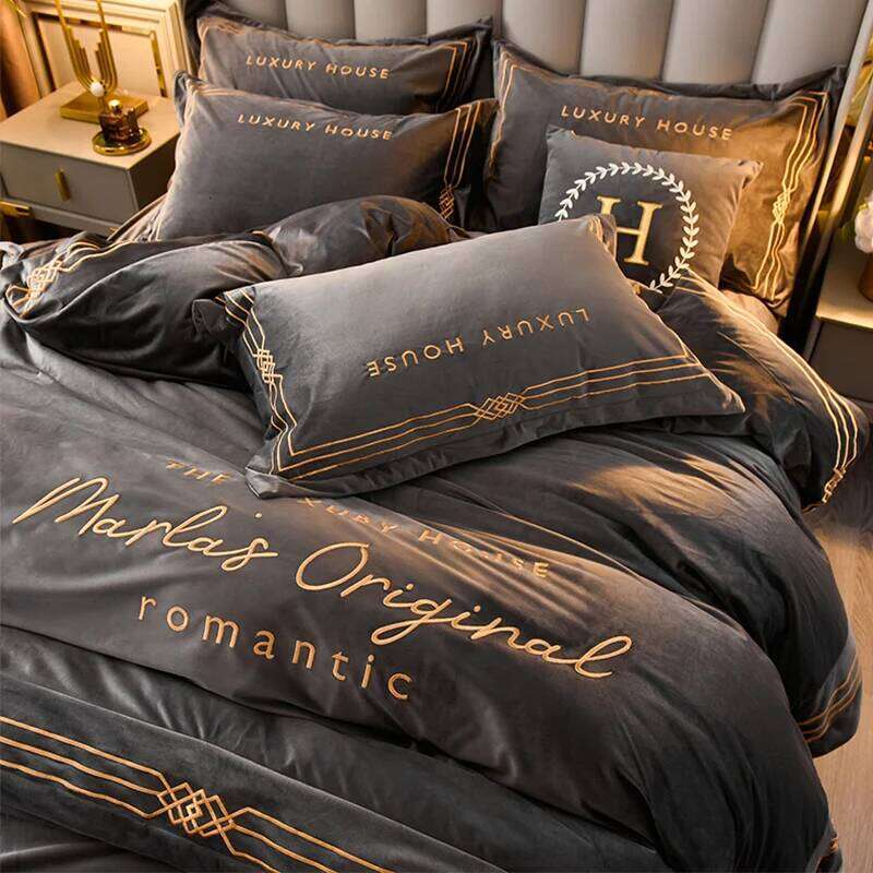 Coral winter thick and warm double-sided flannel light luxury bed milk fleece four-piece suit bedding set W260302