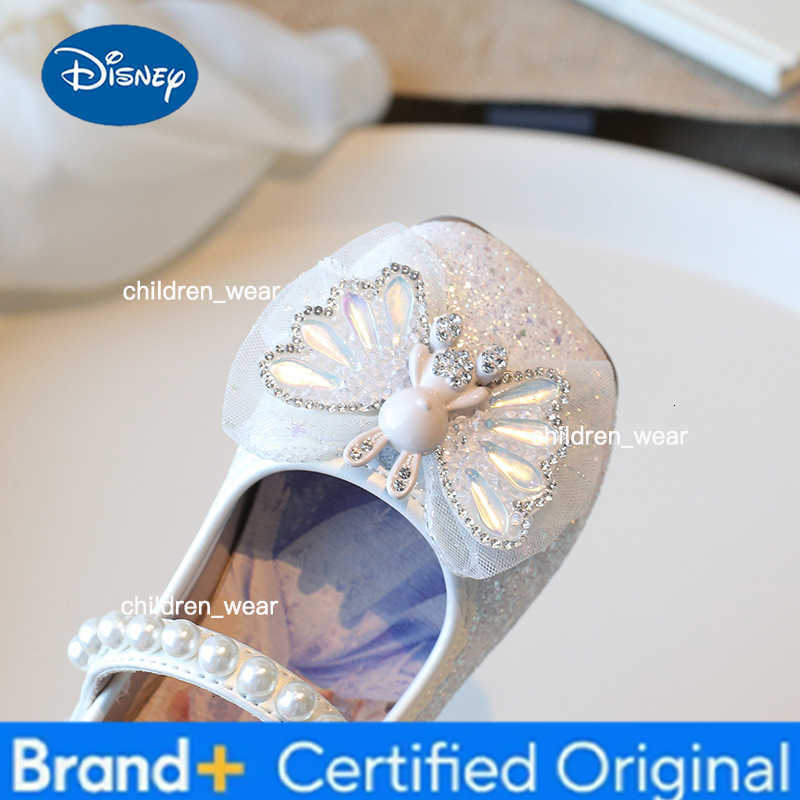 Disney Diseny KidsSandals Elsa Princess Frozen PU Leather Spring Pearl Bow Shoes For Girls Anti-slip Soft Bottom White Blue Size 23-35 H260303
