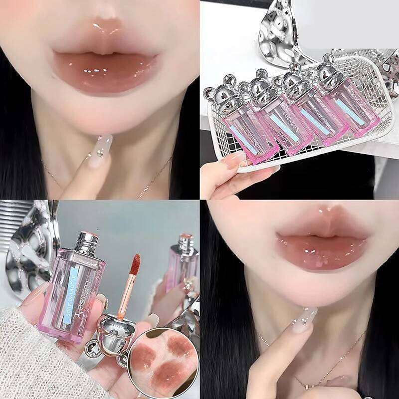 Bear Korean show , mirror Shuiguang glass lip, autumn and winter lipstick, makeup does not fade H260302