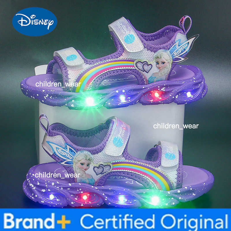 Disney Childrens Sandals Womens Summer Girls Sandals Led Lights Kids Baby Princess Elsa Beach Pink Purple Shoes Size 22-37 H260303