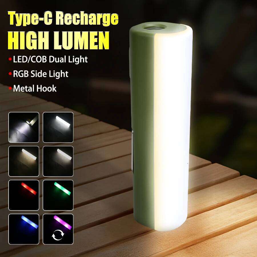 LED COB USB Rechargeable Dual Light Source 7 Lighting Modes Lamp with Hook for Outdoor Camping Fishing S260302