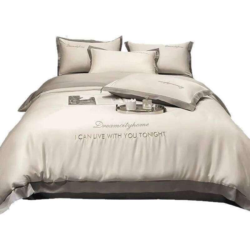 Summer ice silk set, silky smooth naked sleeping quilt cover, light luxury premium bed four-piece set W260302