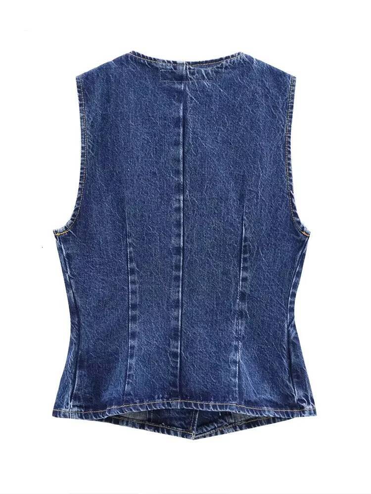 Women's 2025 New Fashion Denim Vest Top Ladies Casual Cropped Sleeveless Jacket Coat Streetwear Waistcoat Outerwears dongdumaoyi