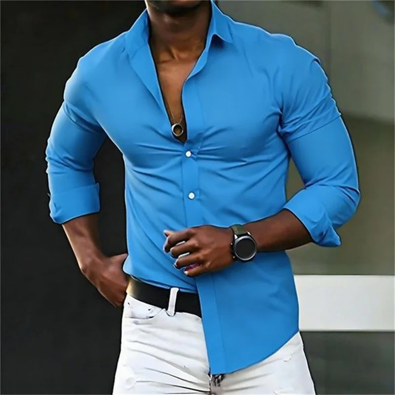 mens shirt solid color long sleeve casual fashion black and white multi-color optional all seasons business mens shirt 260227