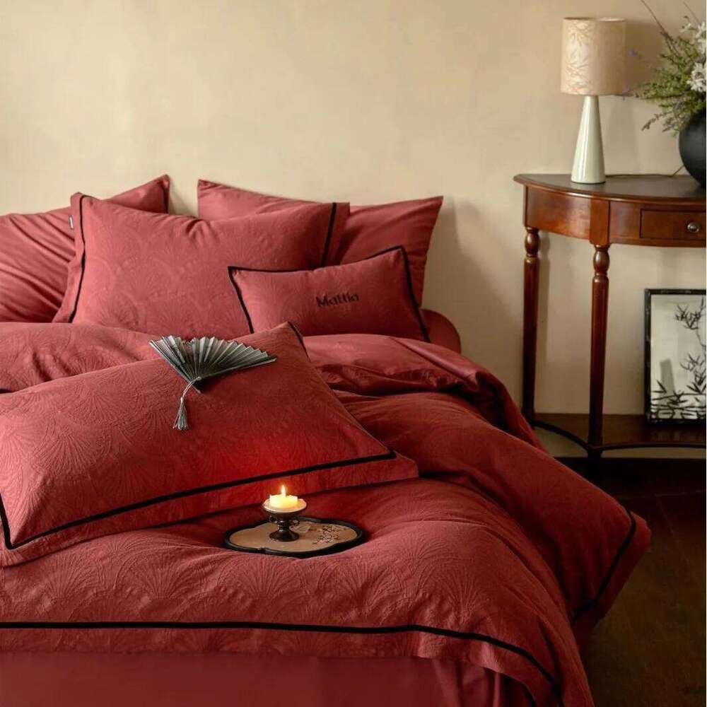 Customizable thick woven satin relief four-piece set Class A pure cotton bed sheet zipper quilt cover W260302