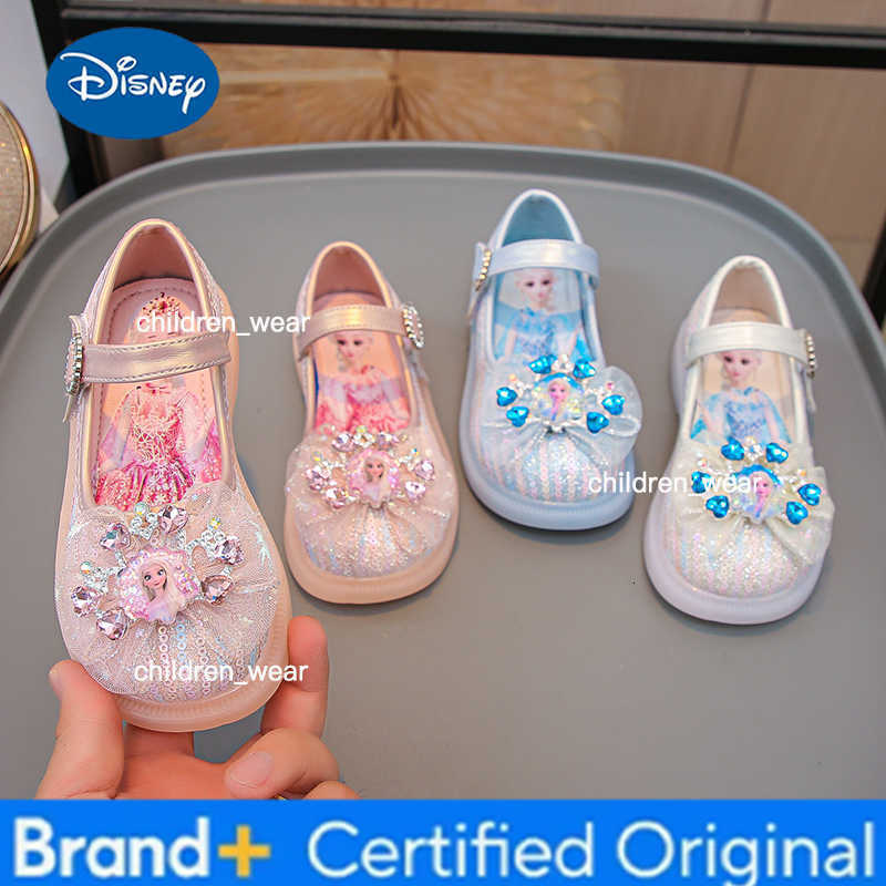Disney Girls Shoes Frozen Elsa Princess Soft Sole Shoes Summer Childrens Crystal Pearly Shiny Girls Pink Blue Shoes H260303