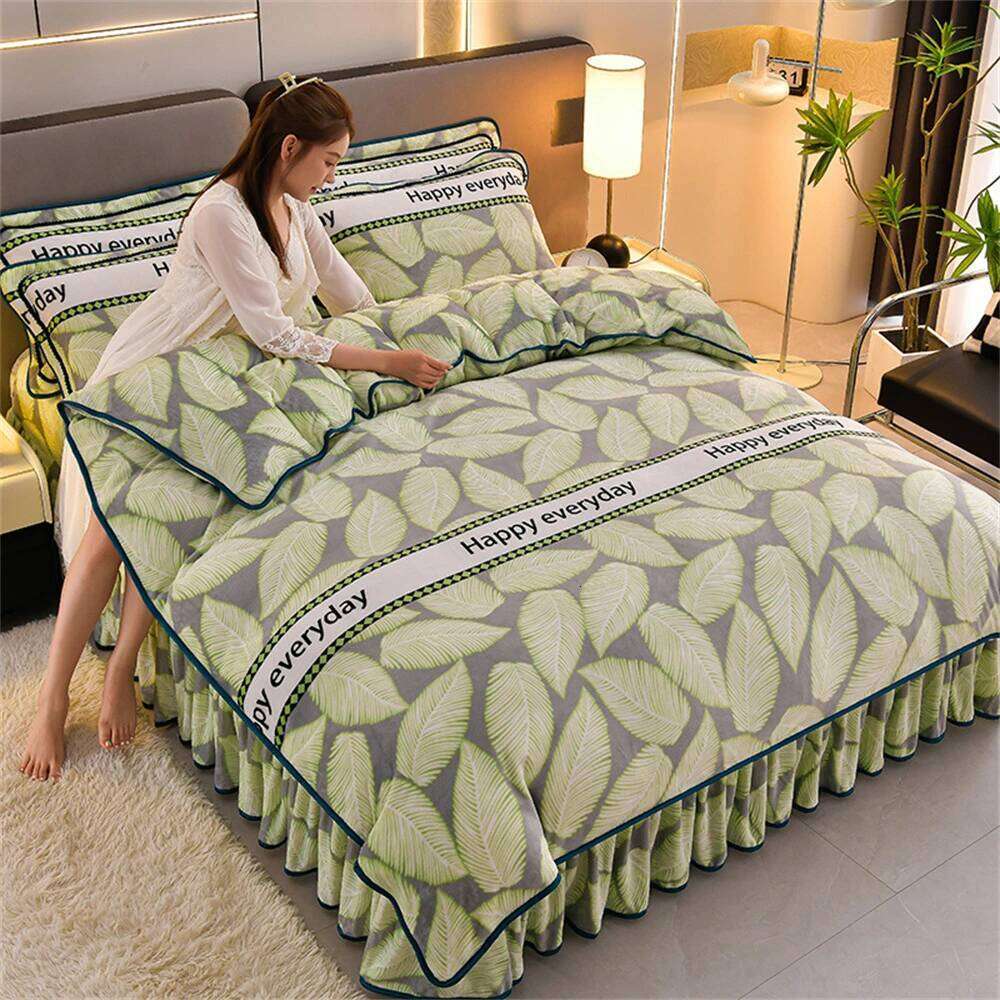 Light Luxury Milk Velvet Four-Piece Set Class A Double Autumn Winter Warm Anti-static Fleece Duvet Cover Bed Sheet Bedding Sets W260302