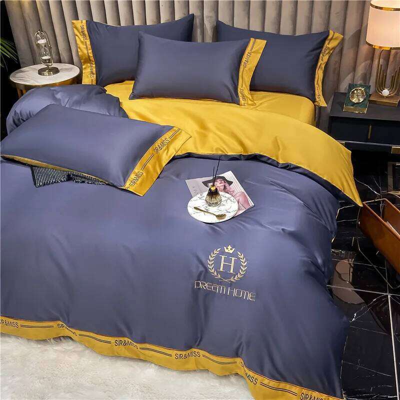 Customizable orange high-end cotton four-piece set household summer thin quilt cover W260302