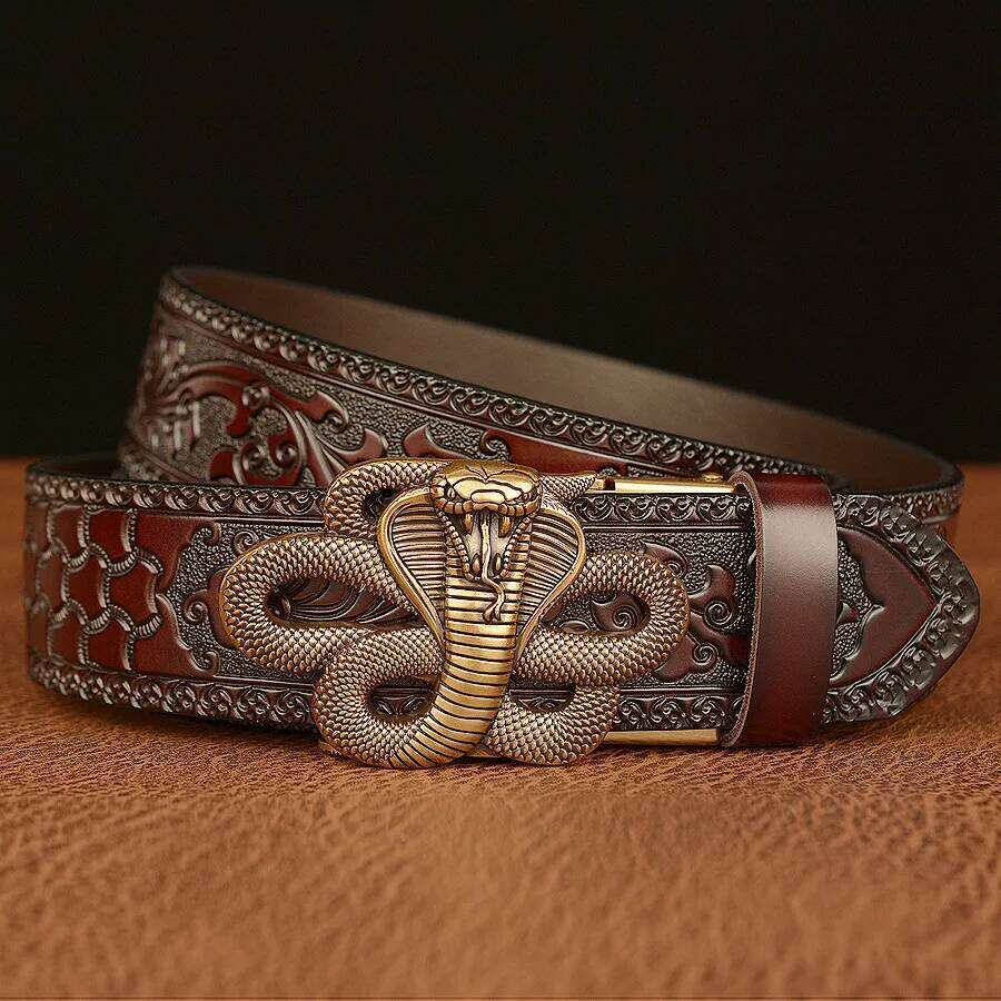 New Genuine Leather Belt Luxury Snake Metal Automatic Buckle Cowhide Belts for Men Jeans Waistband Male Strap Black S260228