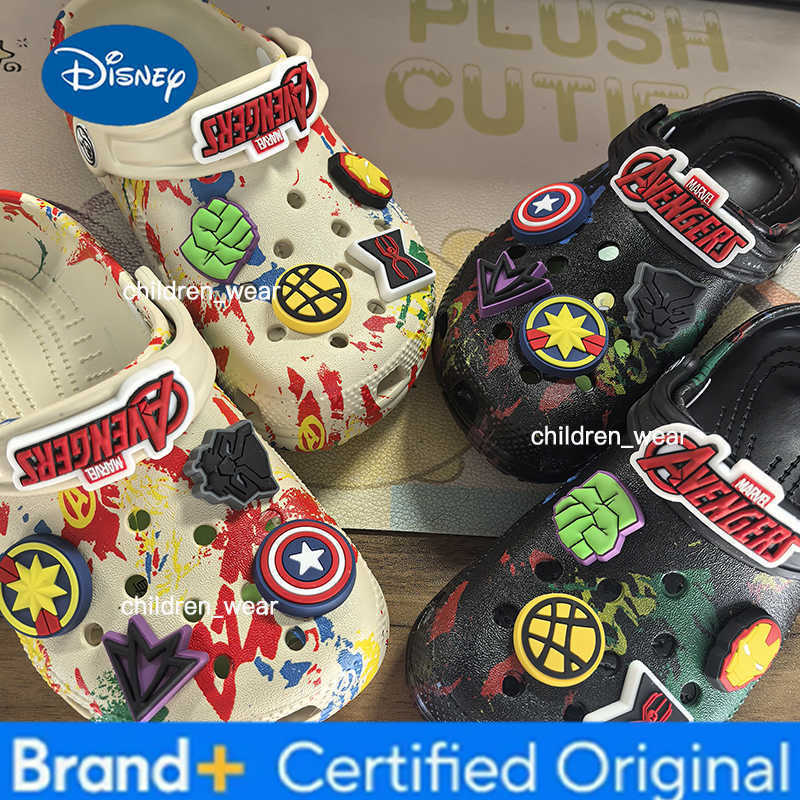 Disney Marvel The Avengers Kids Sandals Black Eva Slippers For Boys Home Beach Summer Comfortable Anime Hole Design ChildrenS Shoes H260303