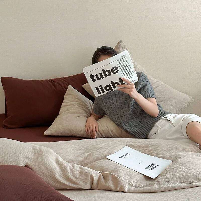 Customizable Japanese Class A double-layer yarn solid color four-piece set, sheet quilt cover, bed and breakfast W260302