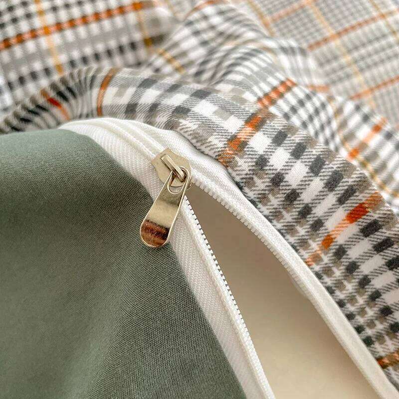 Nordic Plaid Pattern Wash Cotton Bedding Duvet Pillowcase Sheet Comforter Cover Bed Linens Set Queen King Size W260302