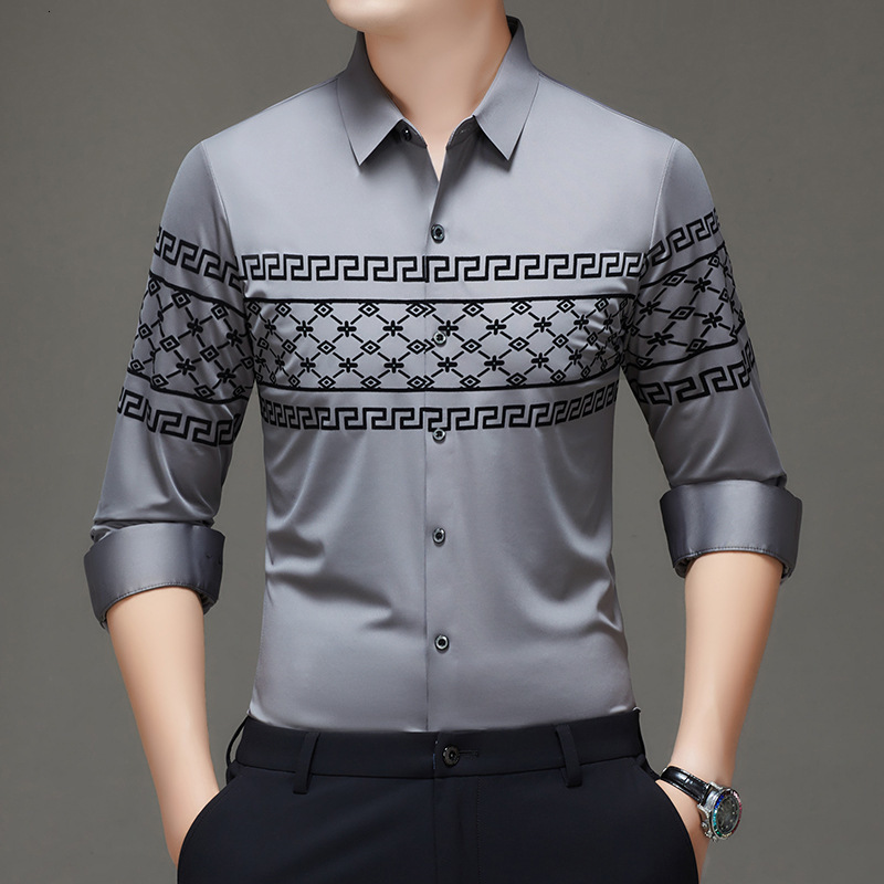 Luxury Brand Designer Clothes Autumn Seamless Men's Long-Sleeve Shirt, New Fashion Trendy Printed Business High-End Light Luxury Long-Sleeve Shir