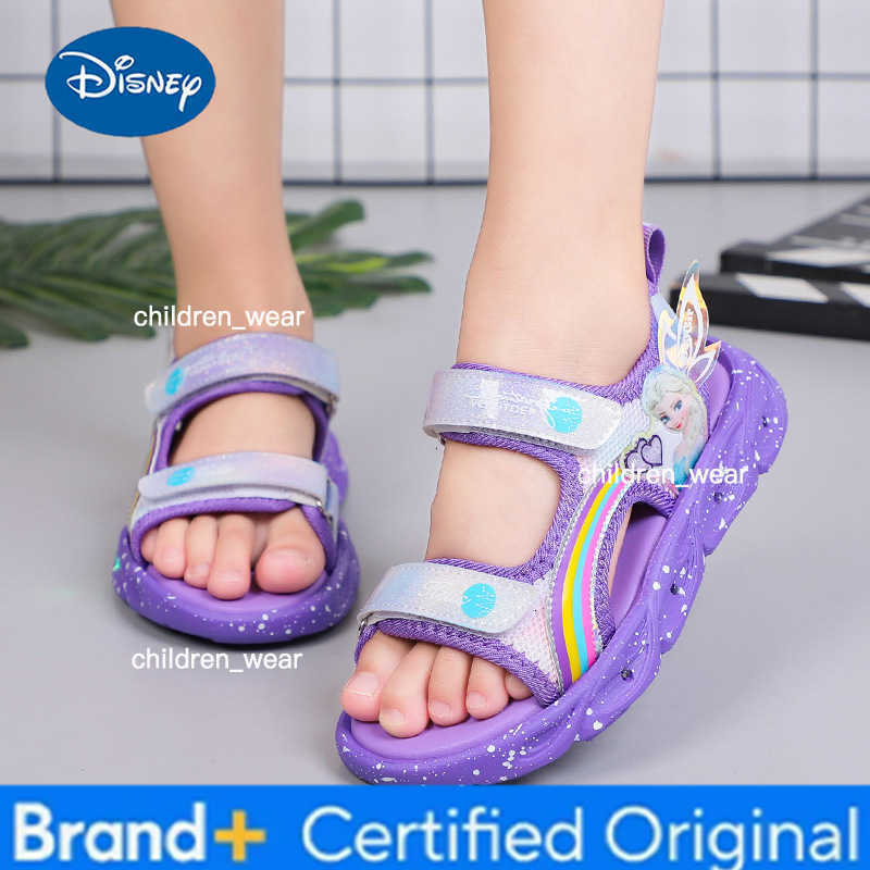 Disney Childrens Sandals Womens Summer Girls Sandals Led Lights Kids Baby Princess Elsa Beach Pink Purple Shoes Size 22-37 H260303