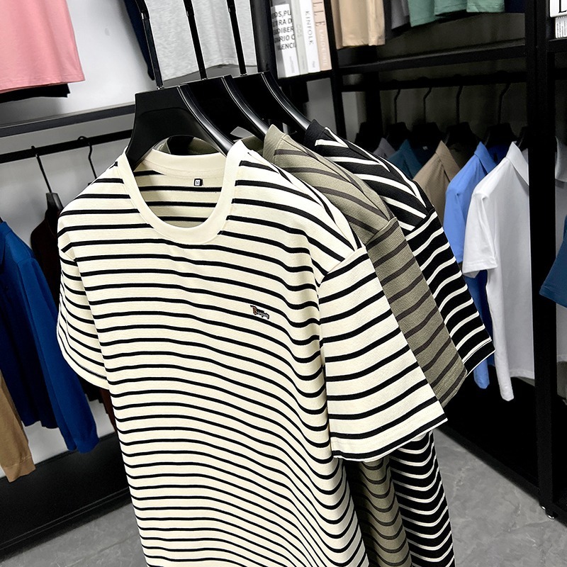 Luxury Brand Designer Clothes Striped Short-Sleeve T-Shirt For Men, 2025 Summer New Trendy Casual Versatile Tee Shirt, Round Neck Loose Half-Sleeve To