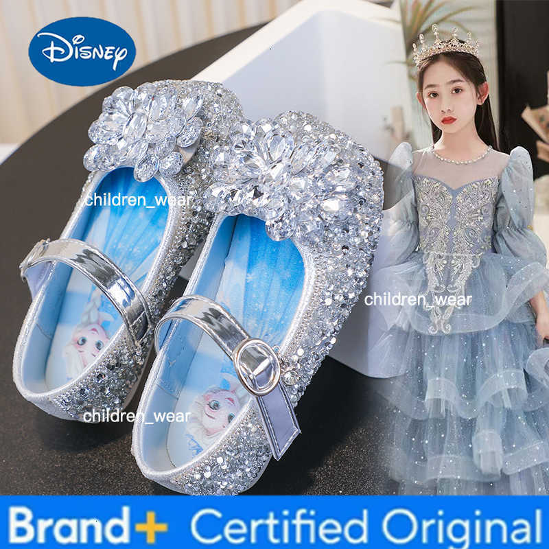 Disney Cartoon Pattern Elsa Princess Crystal Shoes for Girls Fashion New Style Baby Girl Low Heels Sandals Summer Fall Children H260303