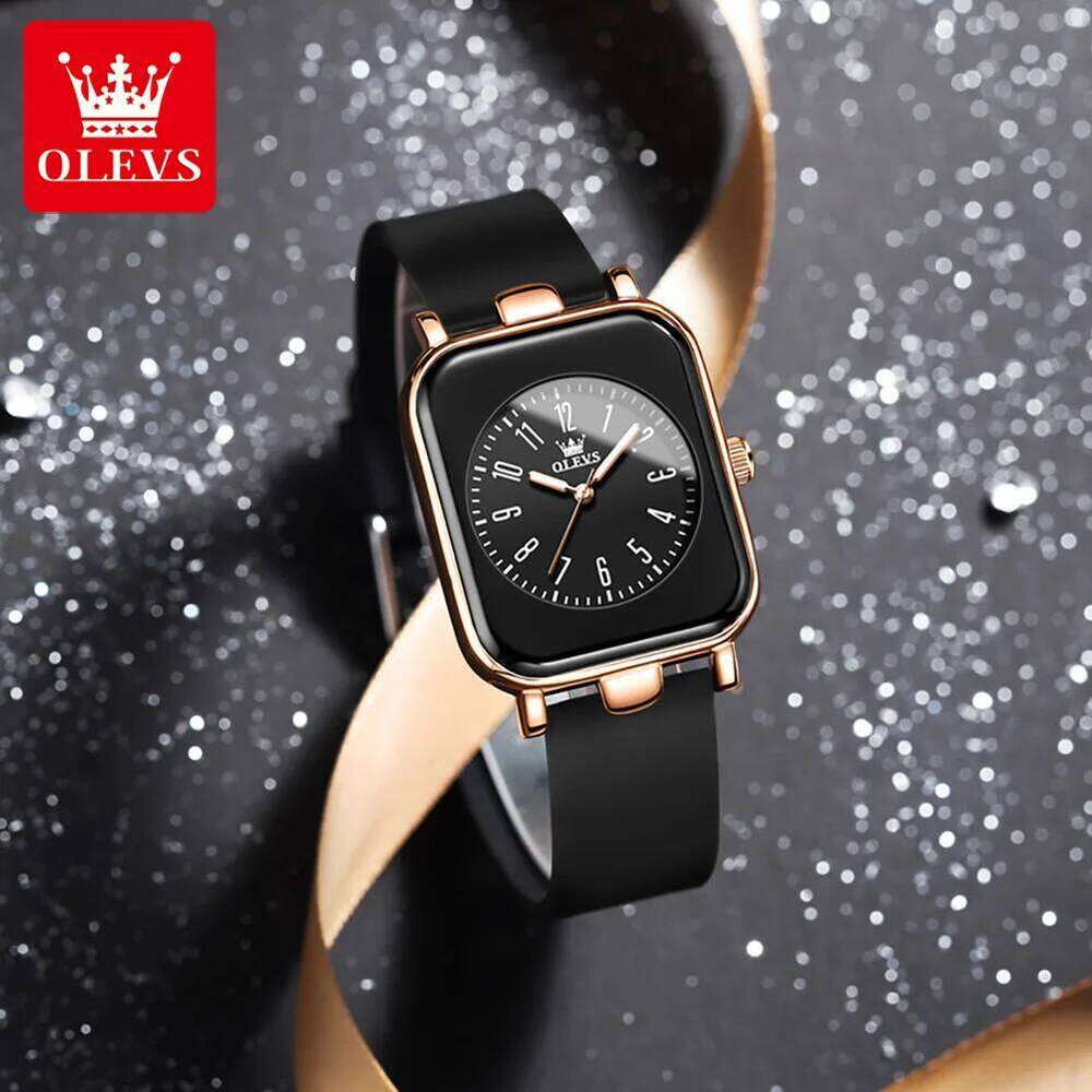 OLEVS 9961 Original Quartz Watch for Women Silicone Strap Watches Black Square Digital Dial Waterproof Ladies Wristwatch Gifts XJ260303